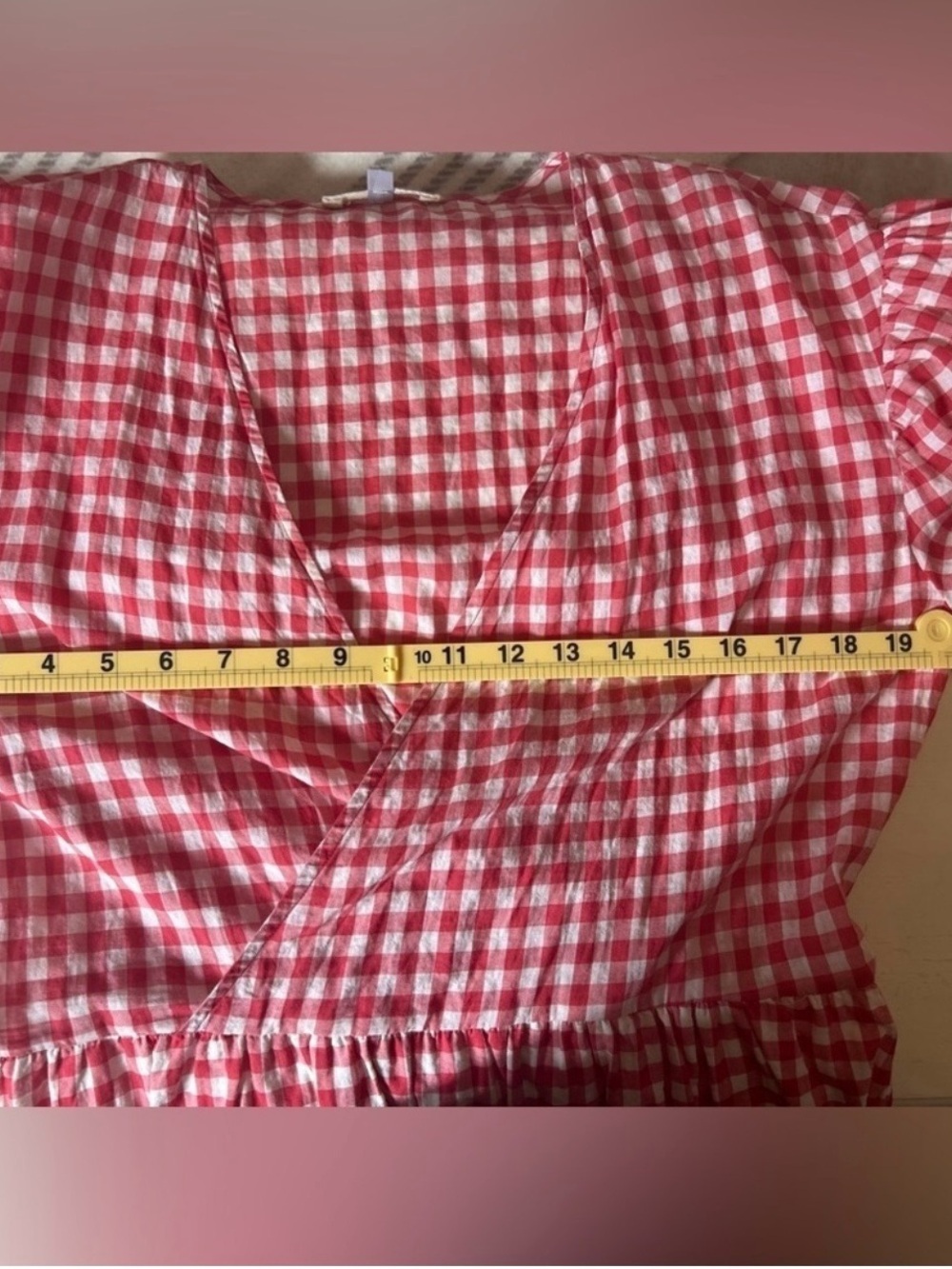 Sula Red White Gingham Cotton Maxi Dress Oversized Lagenlook Prairie Size XS - Picture 12 of 12